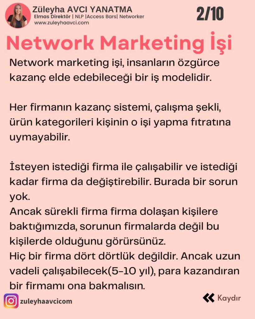 Network Marketing özgür bir iş fırsatı sunar.